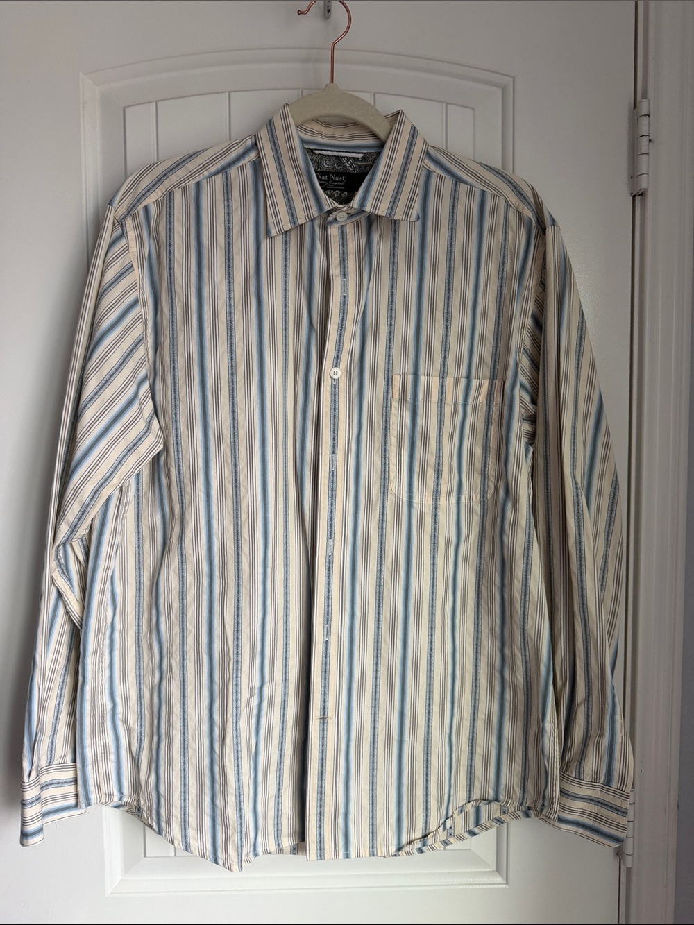 Nat Nast Cream and Blue Striped Dress Shirt